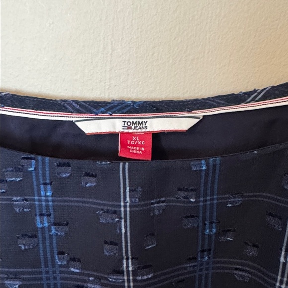 Tommy Hilfiger Navy Long-Sleeve Checked Tie-Waist Dress - Picture 2 of 3